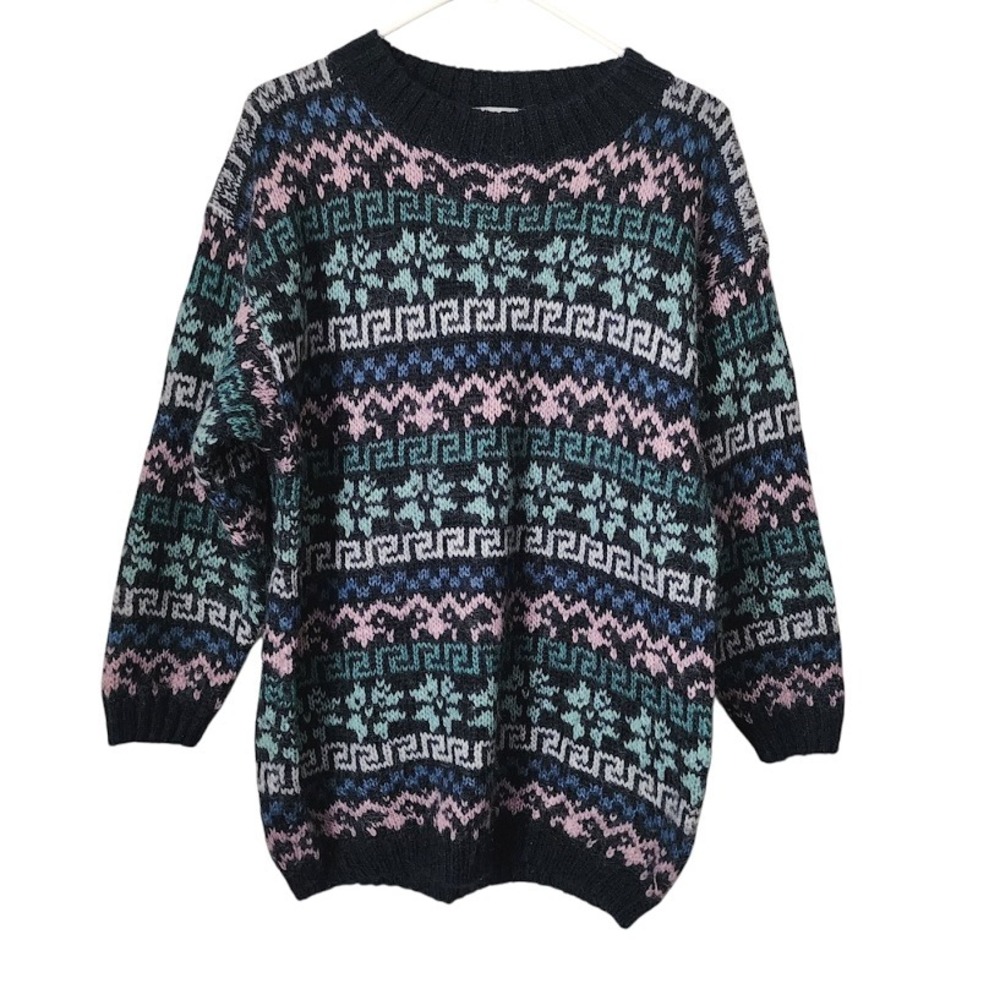 CHRISTOPHER & BANKS 80's Fair Isle Knit Sweater Pastel Winter Cozy wintercore‎ M